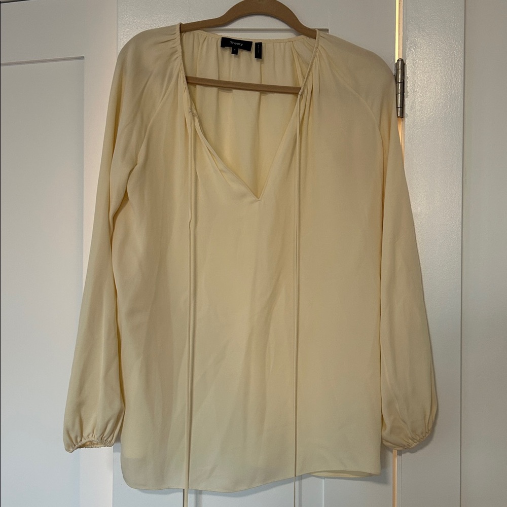 Theory Cream Silk Peasant Blouse